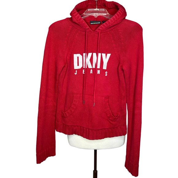 DKNY Jeans Sweaters - DKNY jeans red pullover hoodie Small long sleeve pouch pocket